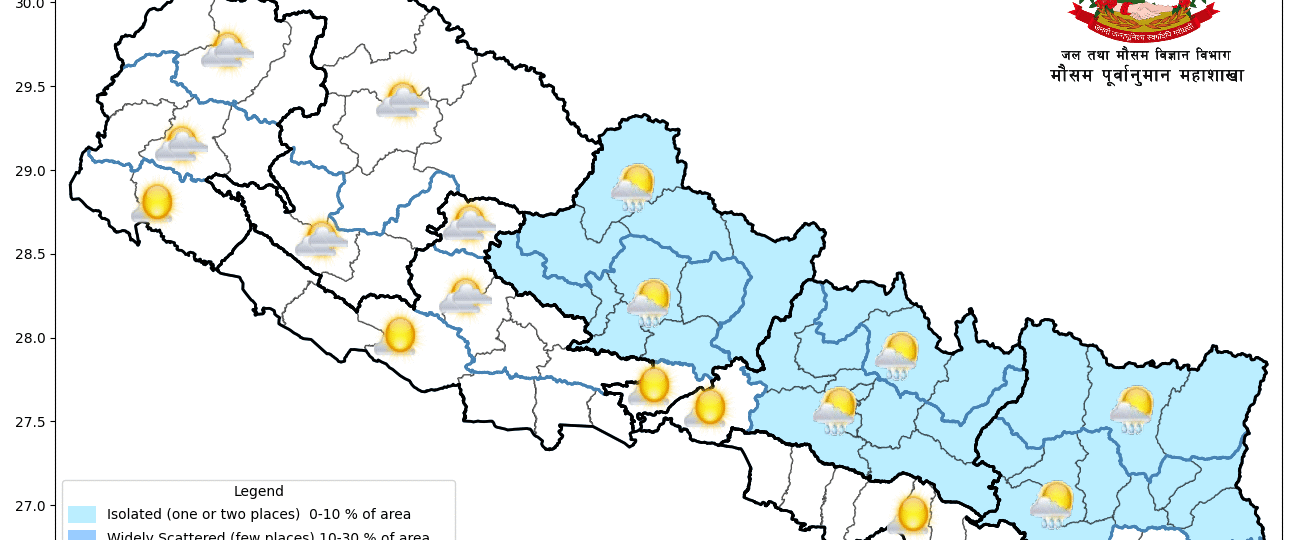 मनसुनी र स्थानीय वायुको प्रभाव क्रमशः कमजोर हुँदै